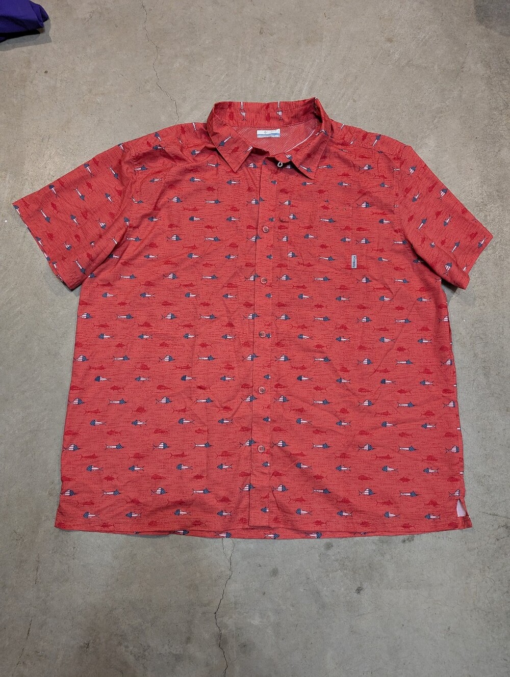 Columbia PFG Omni Shade Short Sleeve Shirt Mens XXL USA Fish Loop Collar